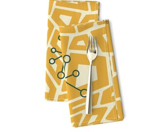 Mid Century Modern Dinner Napkins Set of 2 - Geometric Retro Atomic Starburst Cloth Napkins - Beatnik 2 - 12in (gold) by studiofibonacci
