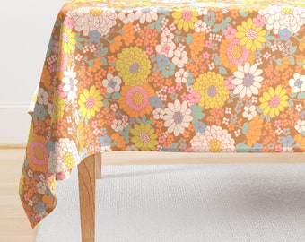 Pastel Retro Floral Tablecloth - Vintage Floral by morecandy_shop - 70s Floral Flower Power  Cotton Sateen Tablecloth by Spoonflower