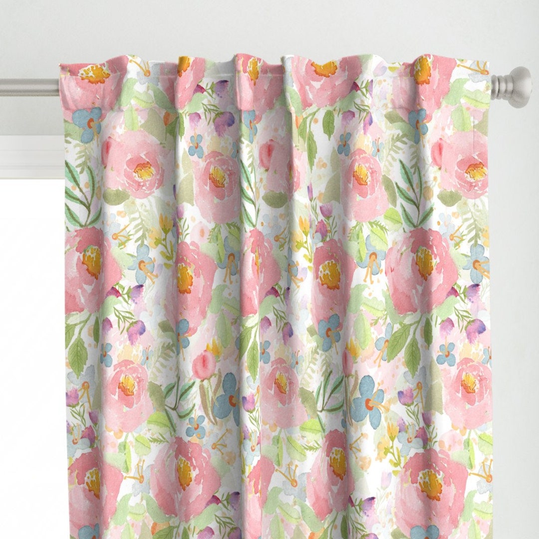 Watercolor Pink Rose Curtain Panel Summer Wedding by Jennifergeldard