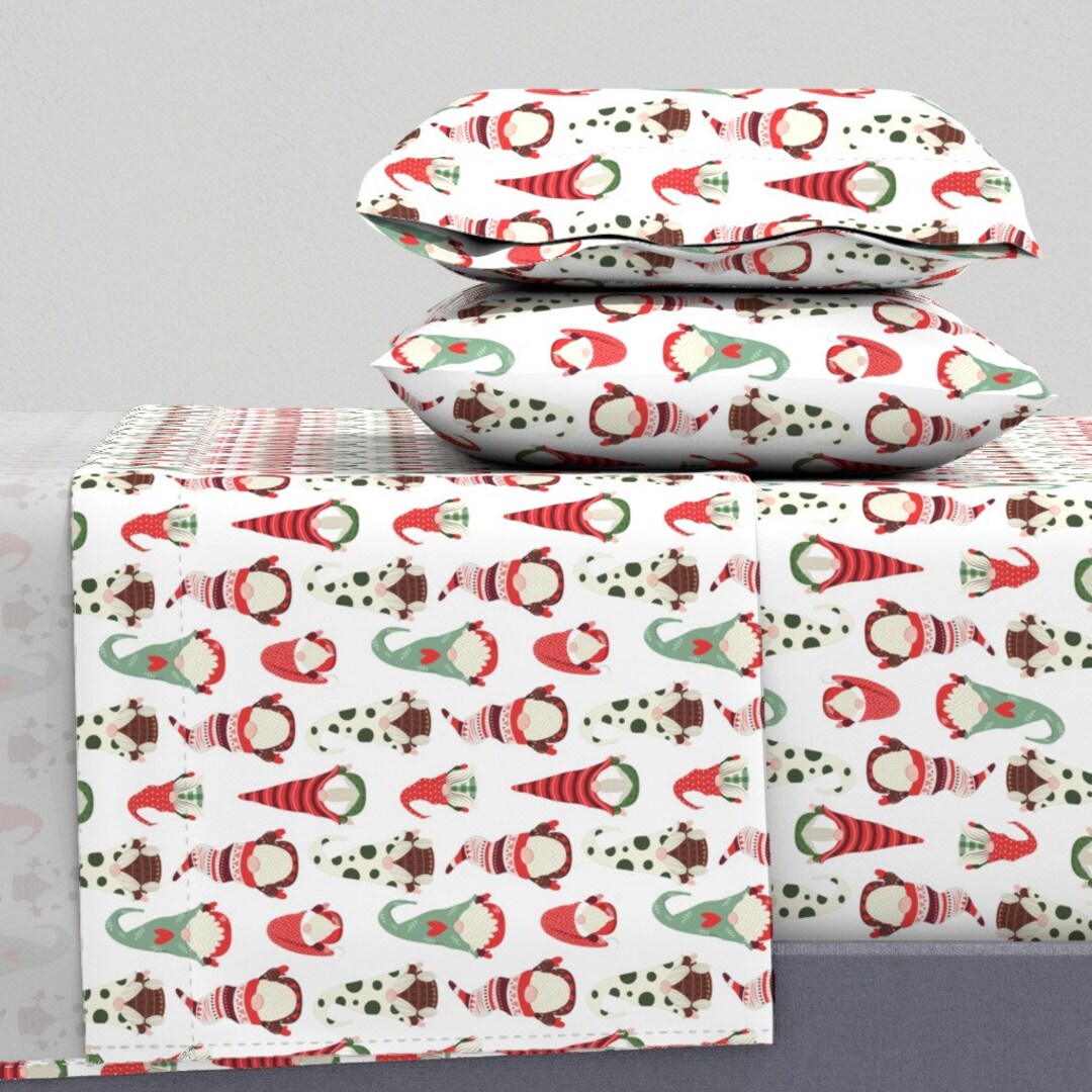 Holiday Gnomes Sheets Christmas Gnomes by Paper_and_frill Christmas Xmas Elves Santa Hats Cotton