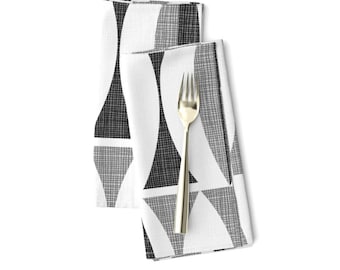 Geometric Black & White Cloth Napkins - Retro Dinner Decor, Set of 2