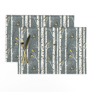 Rustic Christmas Placemats (Set of 2) - Snowy Morning Gray by mirabelle_print - Winter Forest Woodland Winter Cloth Placemats by Spoonflower