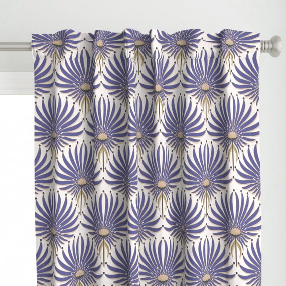 Periwinkle Geometric Curtain Panel - Elegant Botanical Purple Blue Trending 2022 Color Custom Curtain Panel - Geometric Lotus by garabateo -