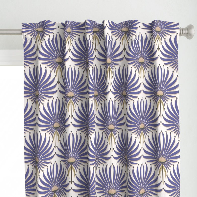 Periwinkle Geometric Curtain Panel - Elegant Botanical Purple Blue Trending 2022 Color Custom Curtain Panel - Geometric Lotus by garabateo - image 1