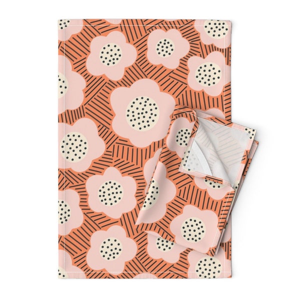 Coral Bloom Tea Towels (Set of 2) - Blossom by stephaniewest - Large Scale Blush Pink Orange Linen Cotton Tea Towels by Spoonflower