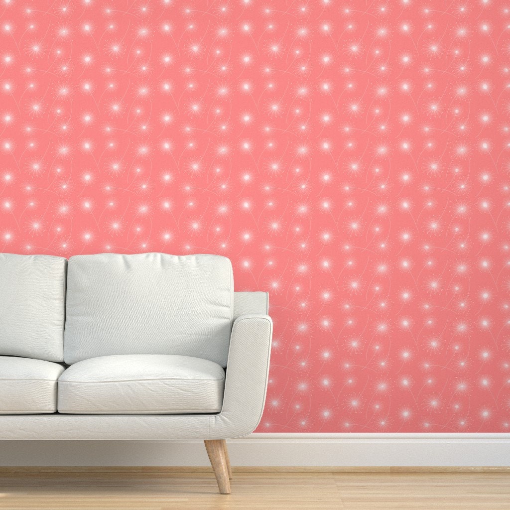 Mid Century Modern Wallpaper Retro Pink Dandelion Clocks by Etsy