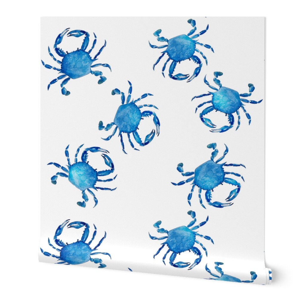 Nautical Wallpaper Blue Crabs by wrensroost Watercolor | Etsy