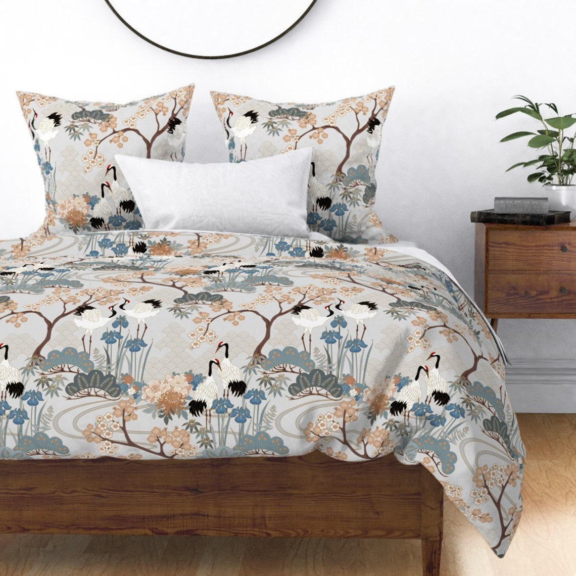 Asian Inspired Duvet Cover Japanese Garden Grey by Etsy