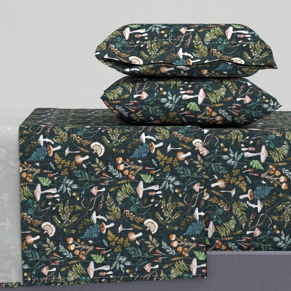 Woodland Floor Sheets - Mushroom Grove by nouveau_bohemian - Forest Nature Forest Earthy Teal Cotton Sateen Sheet Set Bedding by Spoonflower