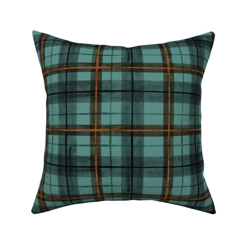 Plaid Throw Pillow Teal Tartan by crystal_walen Rustic Etsy