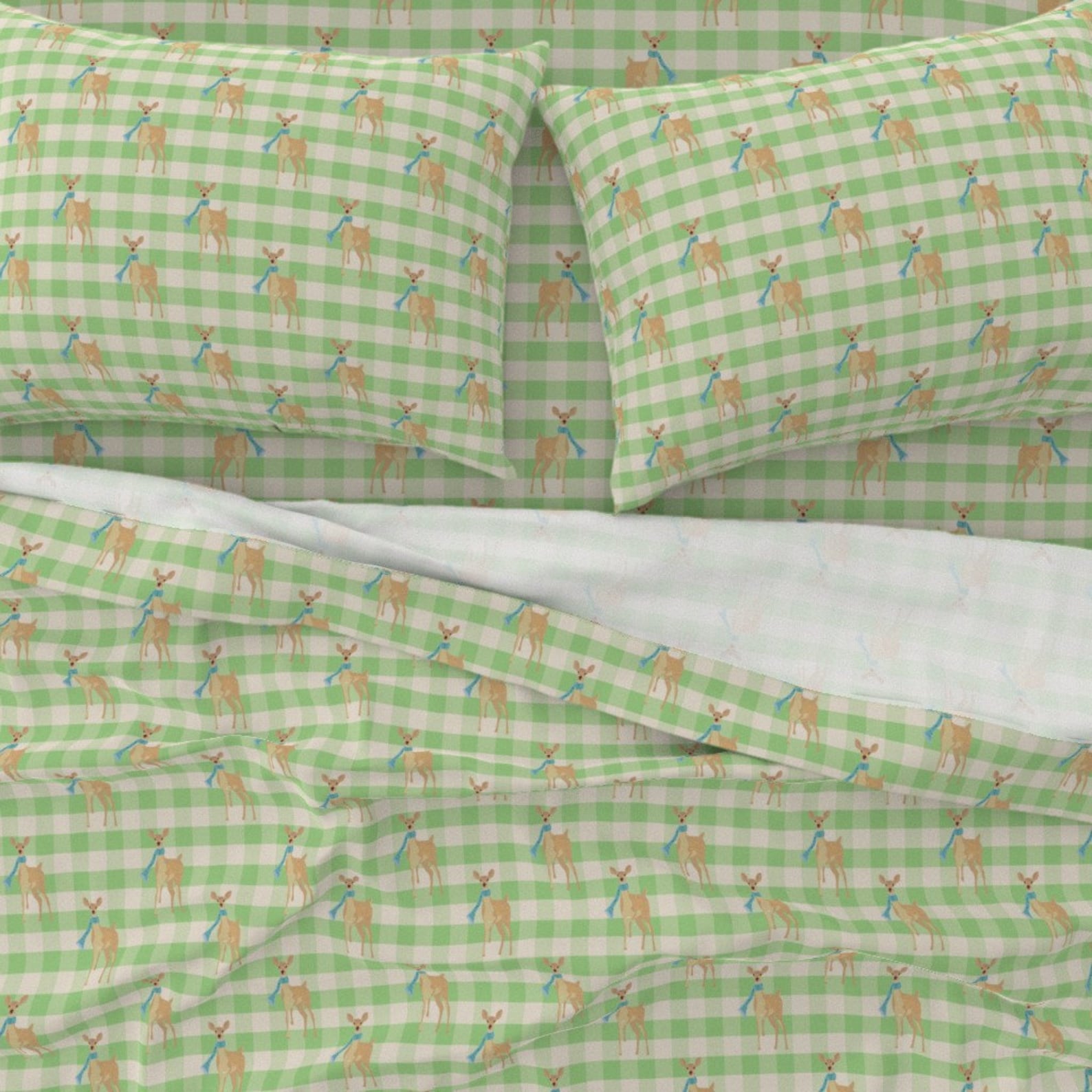 Deer Gingham Sheets Green Gingham by Nina_leth Nursery Etsy