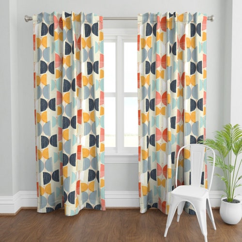 Mid Century Modern Curtain Panel Yellow Pop Trees by - Etsy