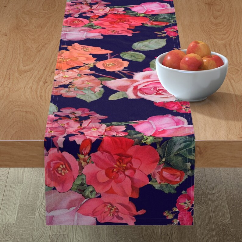 Vintage Roses Navy by theartwerks Vintage Garden Roses Spring Cotton Sateen Table Runner by Spoonflower large Floral Table Runner