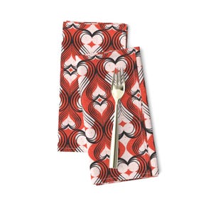 Boho Retro Hearts Dinner Napkins (Set of 2) - Be Still My Heart - Red by heatherdutton - Red Valentines Day Geo Cloth Napkins by Spoonflower