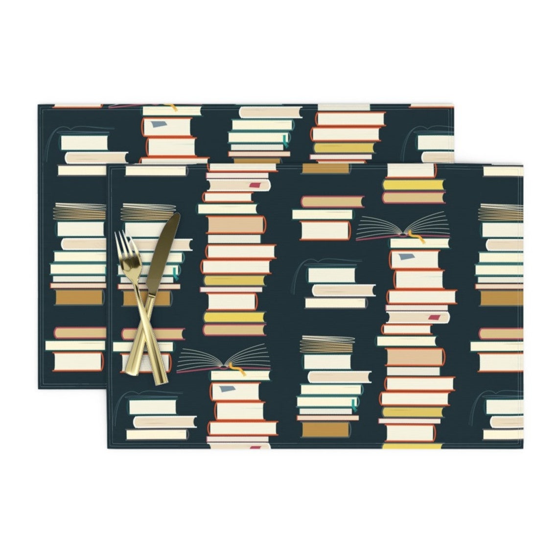 Library Placemats Set of 2 Pile Of Books by caronika Etsy