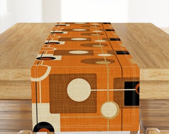 Mid Century Modern Table Runner - Orbs And Squares by chicca_besso - Vintage Inspired Orange Black Cotton Sateen Table Runner by Spoonflower