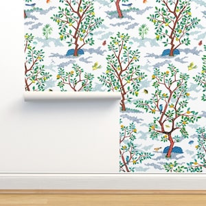 Chinoiserie Non-Pasted Wallpaper - Citrus Grove Chinoiserie  by danika_herrick - Orange Tree Botanical Wallpaper Double Roll by Spoonflower