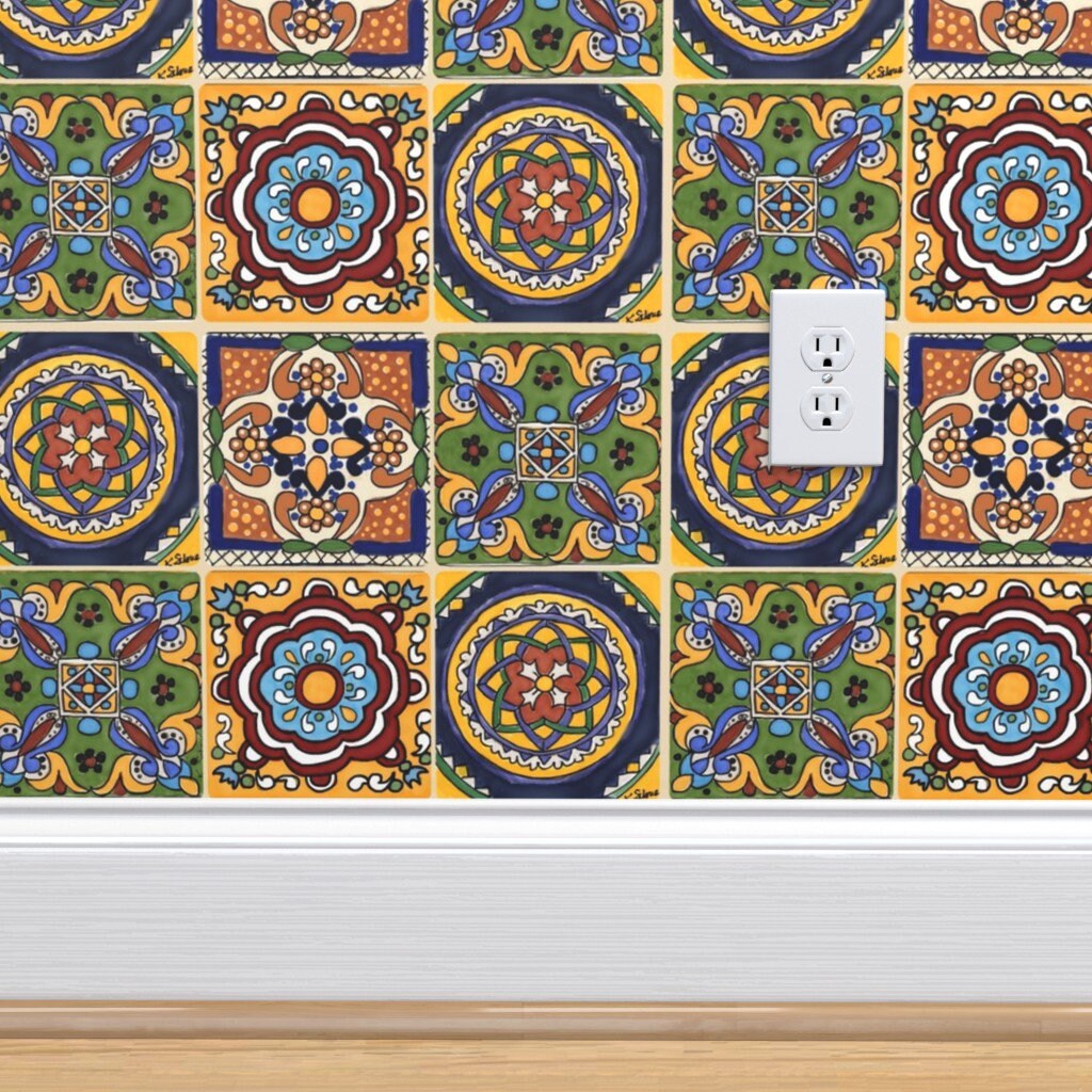 Talavera Wallpaper Talavera Six Oblong by Kschowe Mexican | Etsy