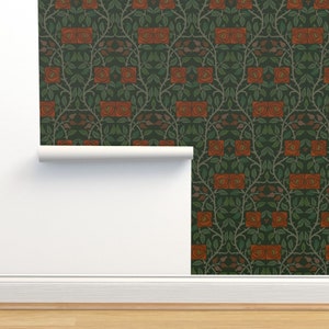 Edwardian Non-Pasted Wallpaper - Arts And Crafts Lancaster Roses by muhlenkott - Art Nouveau Craftsman Wallpaper Double Roll by Spoonflower