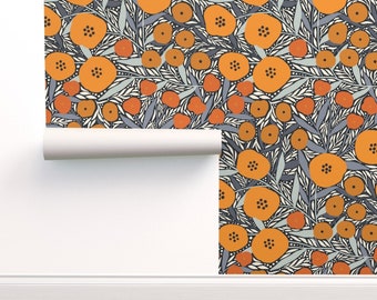 Modern Flowers  Commercial Grade Wallpaper - Eloise Floral (orange) by amy_maccready - Nature Botanical Wallpaper Double Roll by Spoonflower
