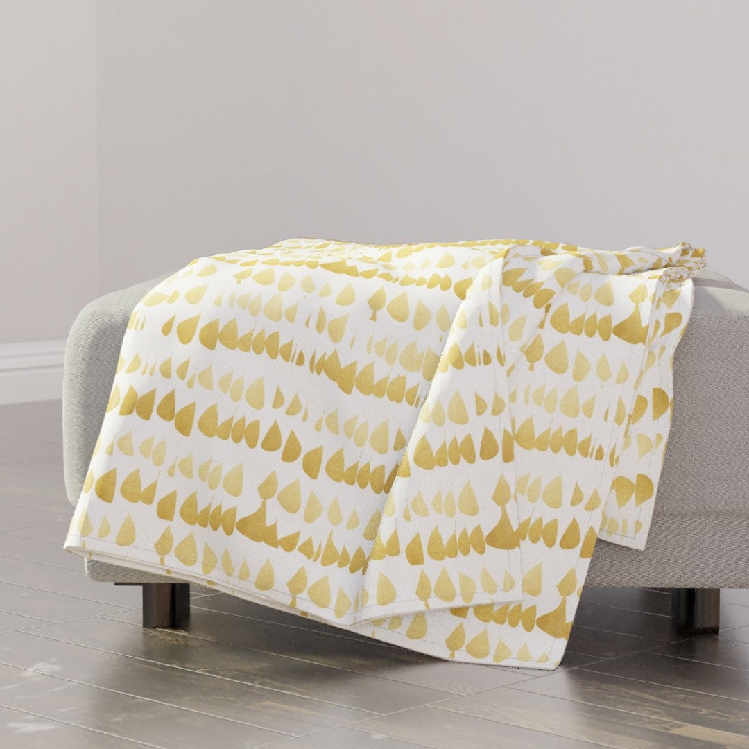Faux Mustard Gold Throw Blanket Gold Drops on White by Etienne Paint Daubs Gold Look Earth Tones