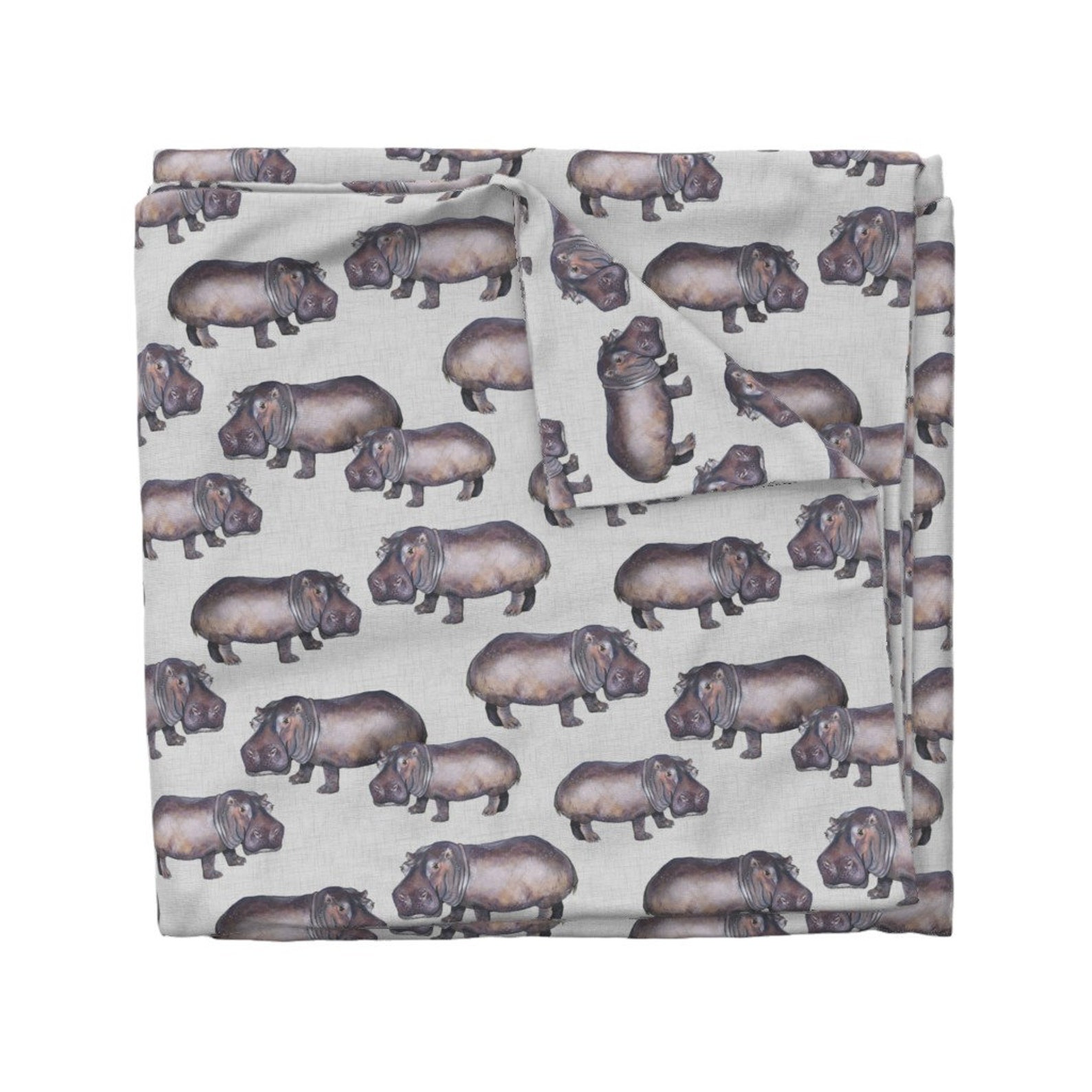 Hippopotamus Duvet Cover Hippos on Linen Larger Scale by | Etsy