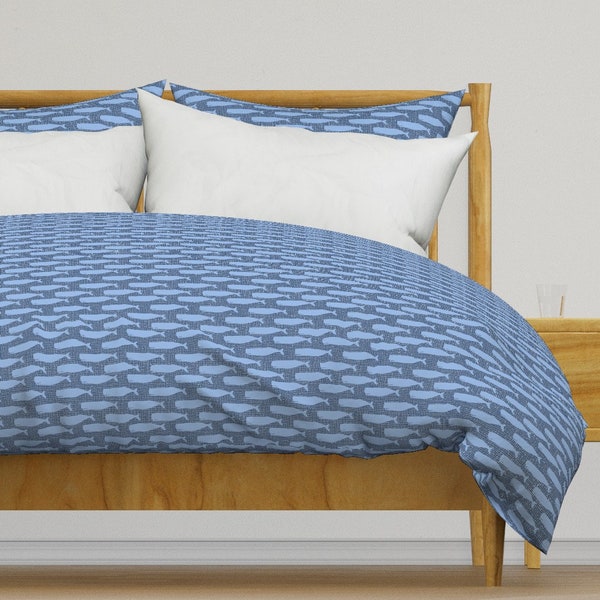 Fishing Bedding - Nantucket Blue Whale by katie_lyn_designs - Cape Code Cotton Sateen Duvet Cover OR Pillow Shams by Spoonflower