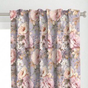 Romantic Floral Curtain Panel - Romantic Floral Lavender by etienne - Lavender Rose Wedding Violet Custom Curtain Panel by Spoonflower