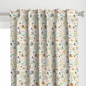 Jungle Safari Curtain Panel - Safari Party  by sarah_knight - Animals Nursery Kids Baby Cute Beige Green Custom Curtain Panel by Spoonflower