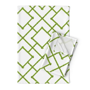 Chinoiserie Tea Towels (Set of 2) - Osaka Trellis by willowlanetextiles - Spring Green Classic Linen Cotton Tea Towels by Spoonflower