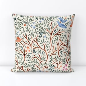 Whimsical Throw Pillow - Cottagecore Nature Trees Leaves Birds Floral Decorative Square Throw Pillow - Birds And Branches by mona_ahmed image 2