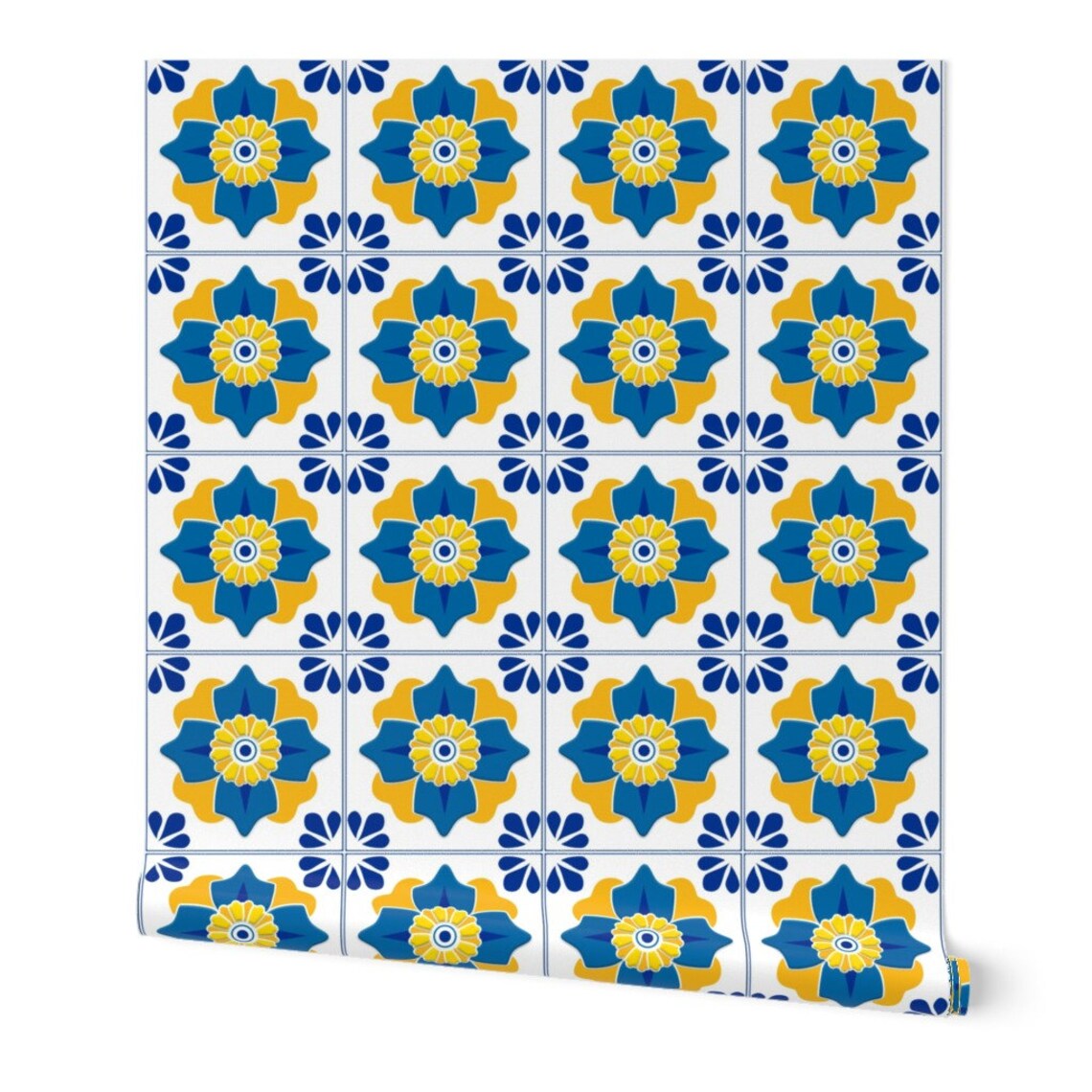 Talavera Wallpaper Talavera 4-petal Flower by Ameliae Tile | Etsy