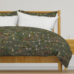 Insects Bedding - Insect Miscellany by wondroustrange - Dark Green Nature Wings Cotton Sateen Duvet Cover OR Pillow Shams by Spoonflower