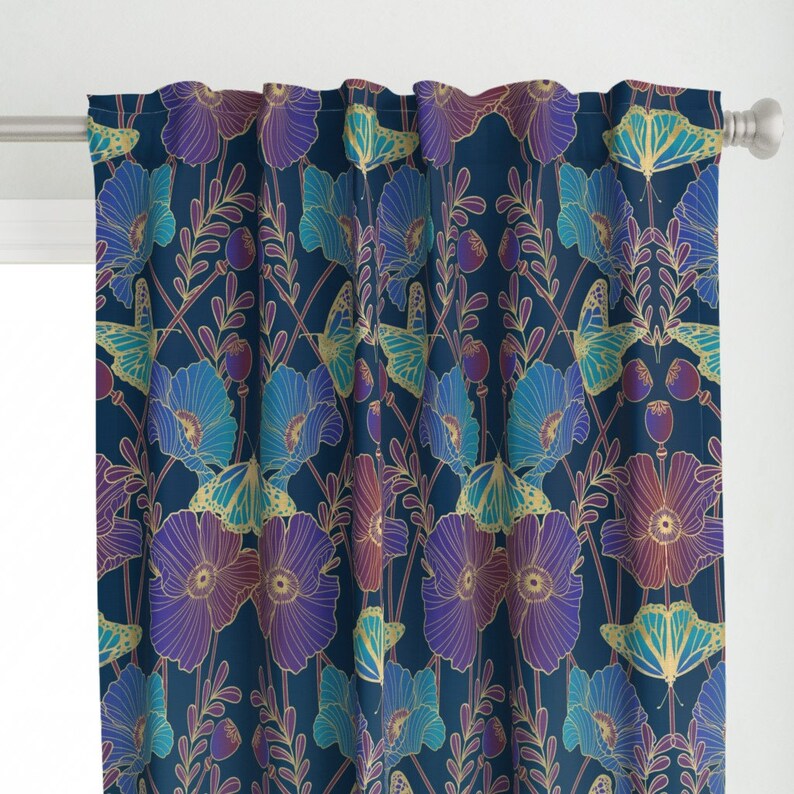 Jewel Tone Poppies Curtain Panel Poppy Nouveau by Cjldesigns Etsy UK