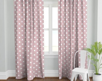 Mauve Pink Curtain Panel - Mauve Ikat Diamonds by littlearrowdecor - Dusty Rose Ikat Diamonds Woven Look Custom Curtain Panel by Spoonflower