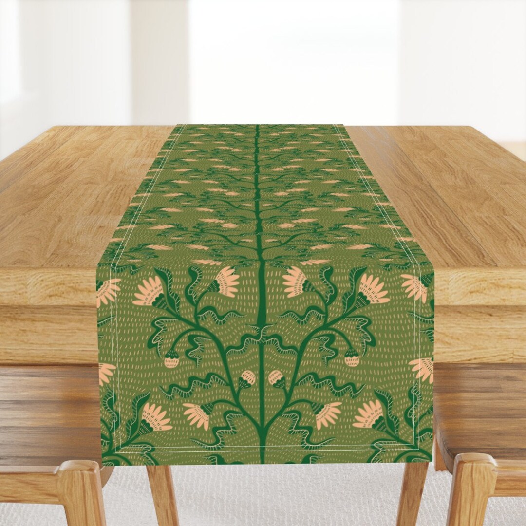 Botanical Damask Table Runner Aalta Light Olive Green by Scarlet_soleil