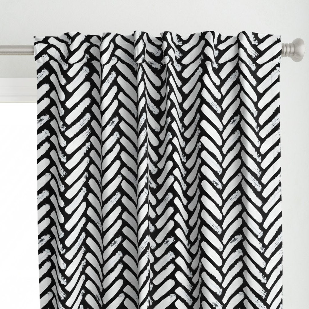 Modern Herringbone Curtain Panel Painterly by Thewellingtonboot Chevron