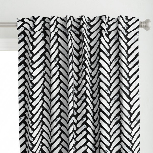 Modern Herringbone Curtain Panel - Painterly by thewellingtonboot - Chevron Stripe Black And White Custom Curtain Panel by Spoonflower