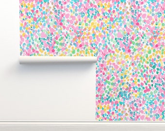 Watercolor Dots Non-Pasted Wallpaper Pastel Abstract Happy Bright - Lighthearted Summer by mjmstudio Wallpaper Double Roll by Spoonflower
