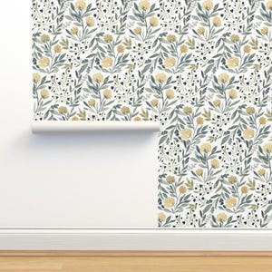 Watercolor Floral Non-Pasted Wallpaper - Yellow Floral by bluebirdcoop - Yellow Botanical Garden Bloom Wallpaper Double Roll by Spoonflower