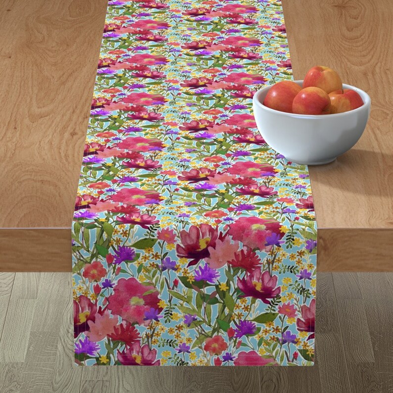 Spring Table Runner Watercolor Flower Garden by Etsy