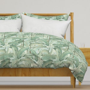 Tropical Leaf Bedding - Lush Tropical Leaves by willowlanetextiles - Jungle Palms Cotton Sateen Duvet Cover OR Pillow Shams by Spoonflower