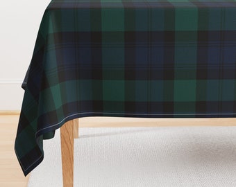 Green Blue Tartan Tablecloth - Blackwatch Tartan by peacoquettedesigns - Winter Plaid Scottish Cotton Sateen Tablecloth by Spoonflower