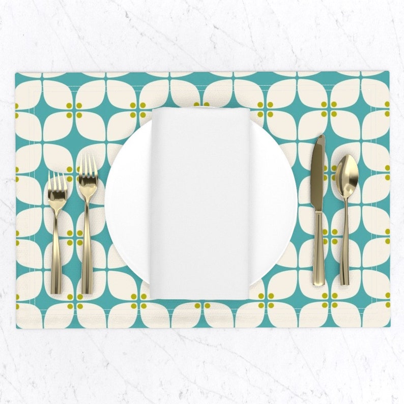 Mid Century Modern Placemats set of 2 Square Teal Mod Etsy