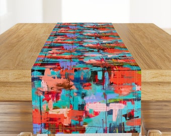 Abstract Table Runner - Rainbow Grunge  by cynthiafrenette - Painting Grunge Watercolor Artsy Cotton Sateen Table Runner by Spoonflower