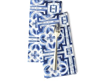 Indigo Quatrefoil Dinner Napkins (Set of 2) - Tiles by michellemathis - Blue Tiles Marrakech Tiles Cloth Napkins by Spoonflower