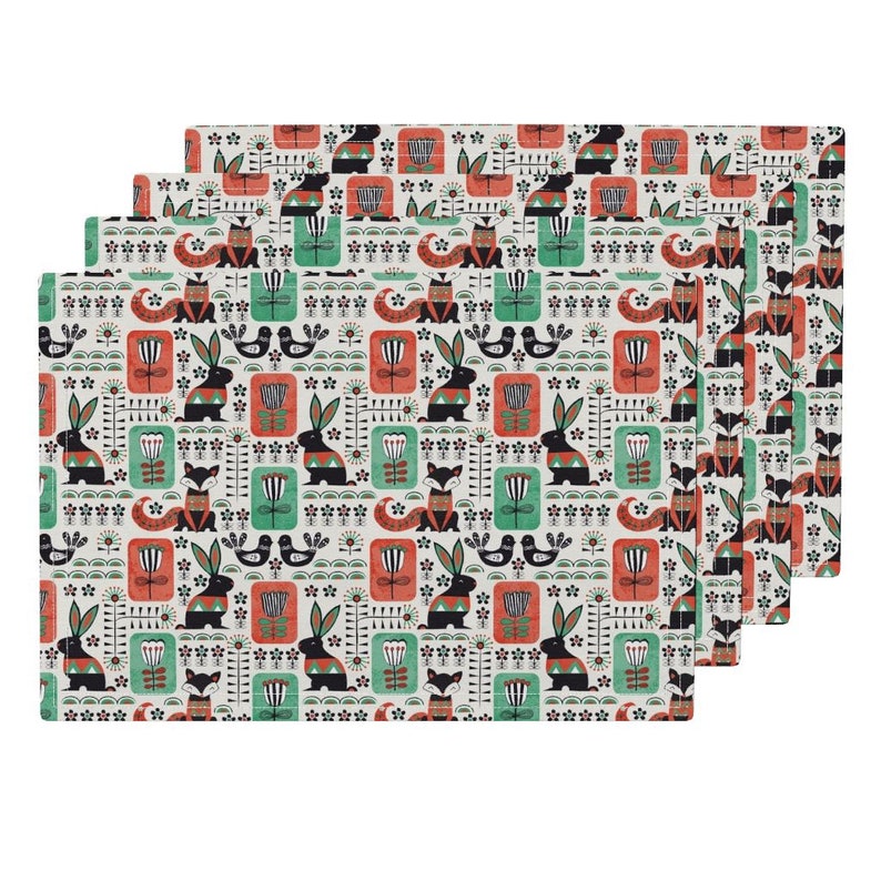 - Scandinavian by artypeaches Woodland Animals Cloth Placemats by Spoonflower Set of 4 Folk Art Placemats
