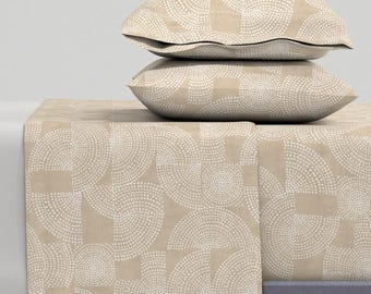 Retro Geometric Sheets - Contemporary Dots by shop_mezcla - Neutral Beige Modern Minimalism Cotton Sateen Sheet Set Bedding by Spoonflower