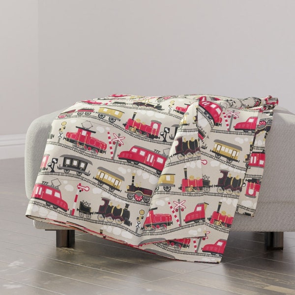 Trains Throw Blanket - Model Trains Love by marketa_stengl - Railroad Locomotive Steam Engine Railway  Throw Blanket with Spoonflower Fabric