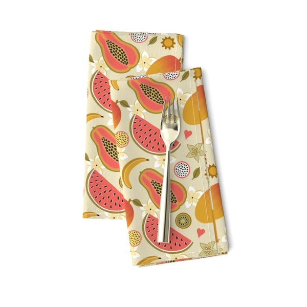 Serviettes de table florales Fruits tropicaux (Lot de 2) - Fruits clairs par eveline_verkooijen_designs - Serviettes en tissu estival moderne par Spoonflower